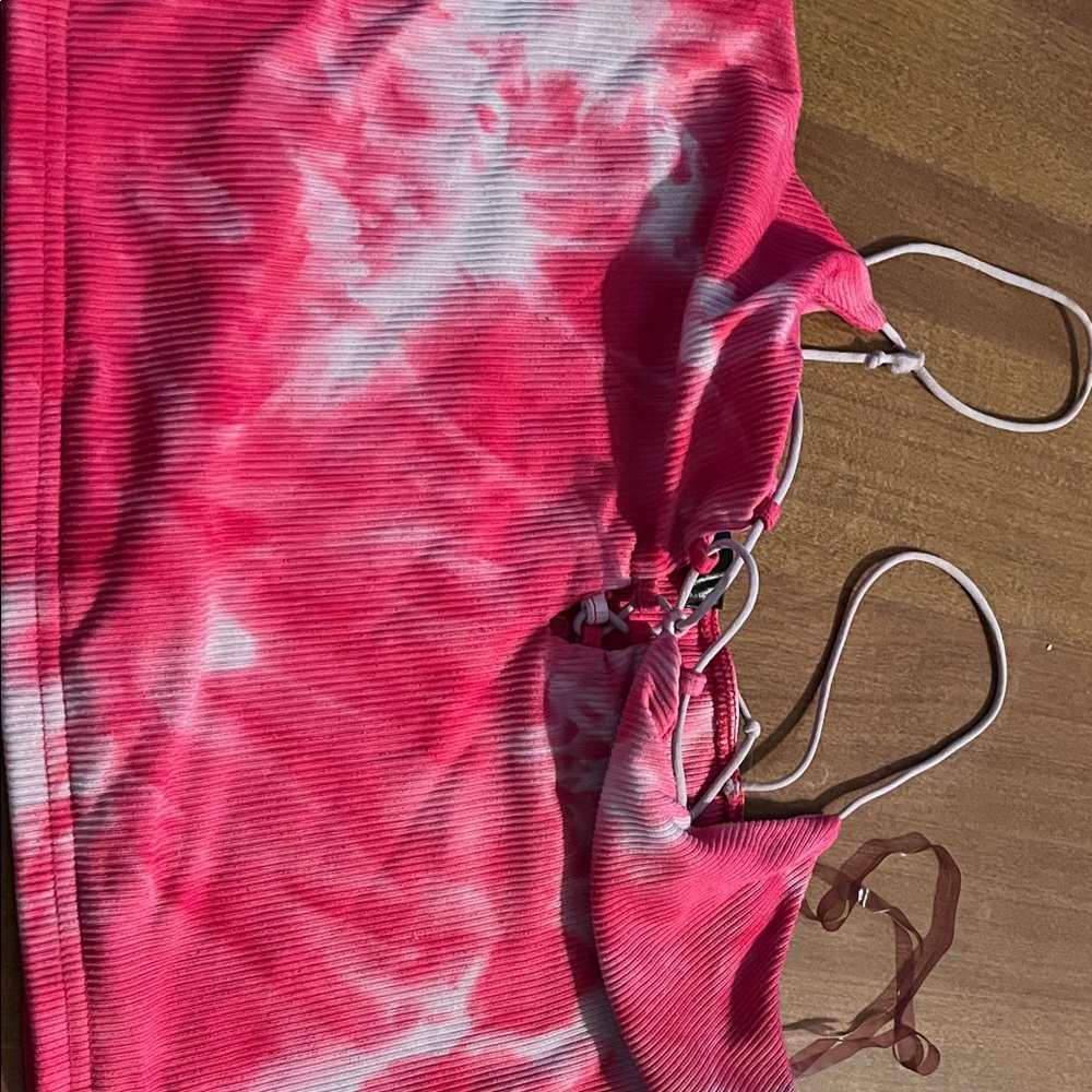 Pink and White Tie-Dye Crop Top